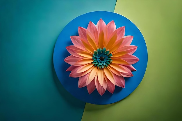 A flower on a blue plate