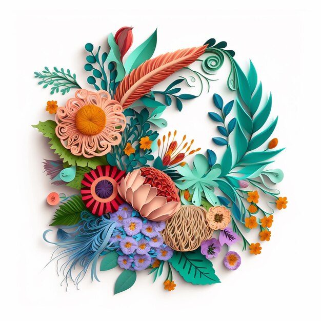 Flower bouquet arrangement in paper quilling style Beautiful decorative paperwork ornament