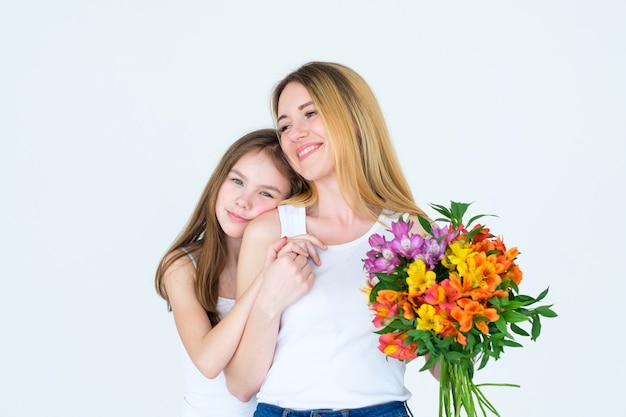 Flower bouquet gift on mothers or womens day. tender floral alstroemeria composition.