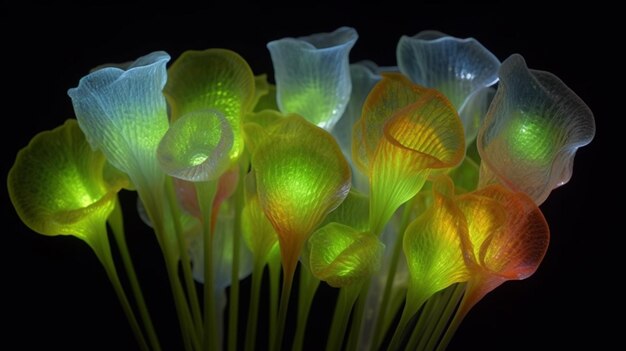 반투명한 트럼으로 만든 꽃줄기 빛 사진 이미지 인공지능이 생성한 예술