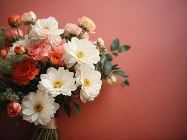 Foto bouquet di fiori su sfondo rosso ai generative