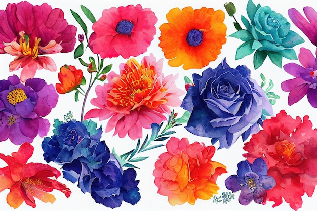 Flower bouquet set watercolor pieces of artwork design