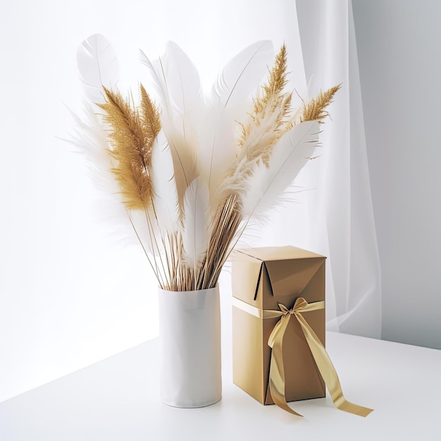 flower bouquet in white paper wrapped in gift wrap