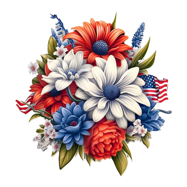 Flower bouquet with American flag and flowers USA Day