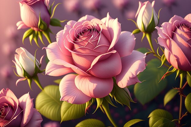 Flower and buds of a delicate pink rose variety