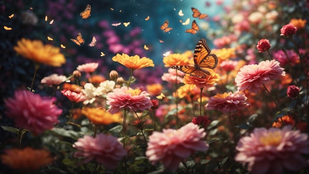 Flower and Butterfly Delicate Digital Rendering