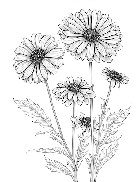 Photo flower coloring book 'helenium' line art vector illustration