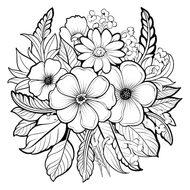 Photo flower coloring page illustration for kids and children with a white background