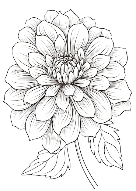 Photo flower coloring page line art flower coloring page hand drawn flower outline illustration coloring page flower line art for coloring page a drawing of a flower with leaves ai generative