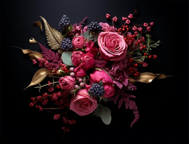 Цветочная композиция с весенними розовыми цветами в винтажной вазе Generative AI