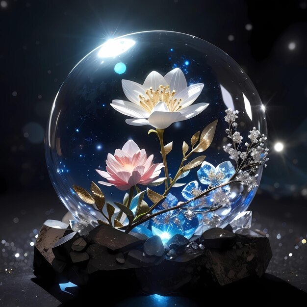 Foto fiore in una bolla di cristallo
