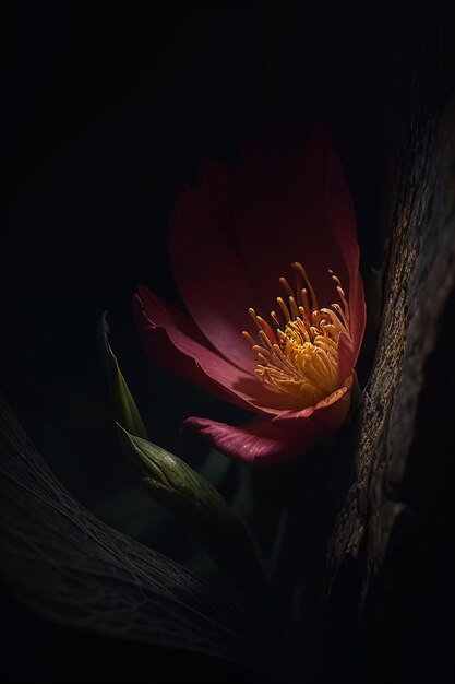 A flower in a dark room