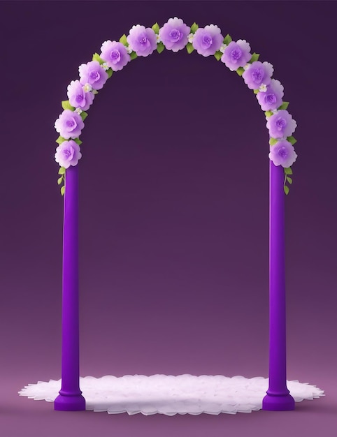 Foto arco decorato di fiori con sfondo combinato di viola e lavanda