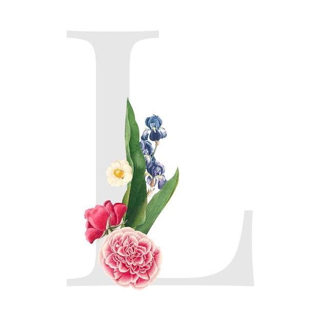 flower decorated capital letter l sticker typography