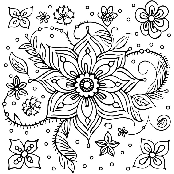 Photo 蝶と花が描かれた花のデザイン