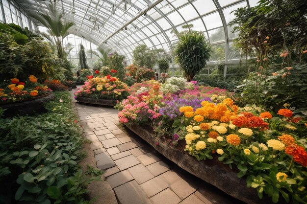 Foto giardino della cupola del fiore e foresta della serra per il viaggio