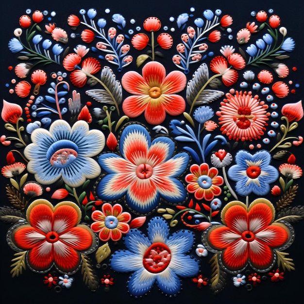 Flower embroidery in cloth design