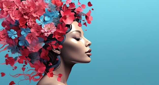 Flower Explosion Surreal Portrait of a Woman with Flowered Hair