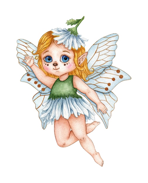 Flower fairy daisies watercolor