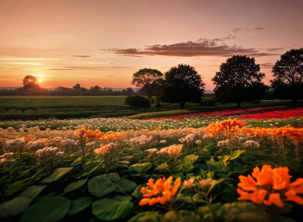 flower field landscape sunset photography beauty flowers