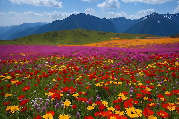 Flower field on the mountain