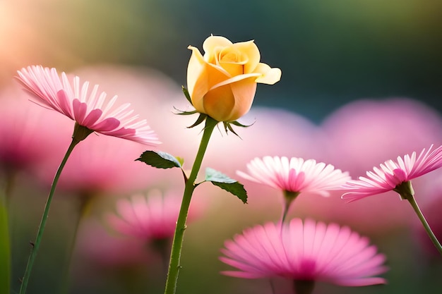 A flower in a field of pink flowers