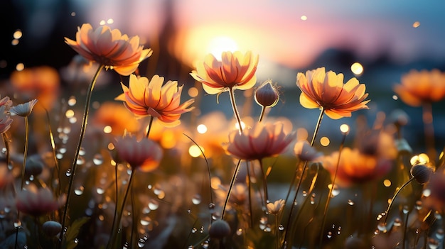 Photo flower field at sunset