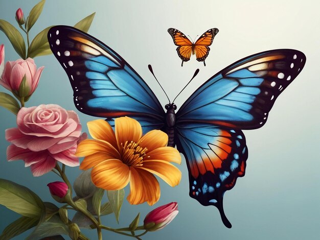 Flower floral butterfly background best quality hyper realistic wallpaper image banner template