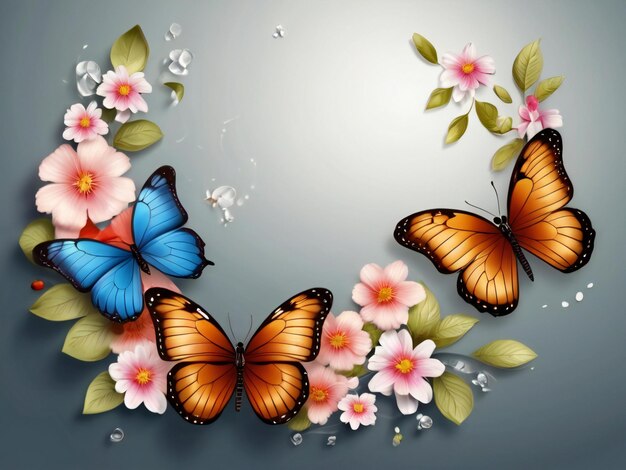 Flower floral butterfly background best quality hyper realistic wallpaper image banner template