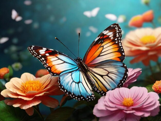 Flower floral butterfly background best quality hyper realistic wallpaper image banner template