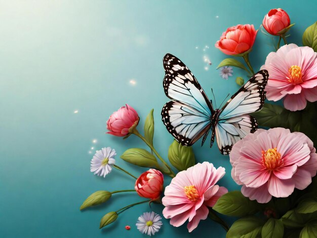 Flower floral butterfly background best quality hyper realistic wallpaper image banner template