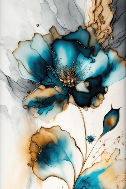 Flower and floral fluid ink background