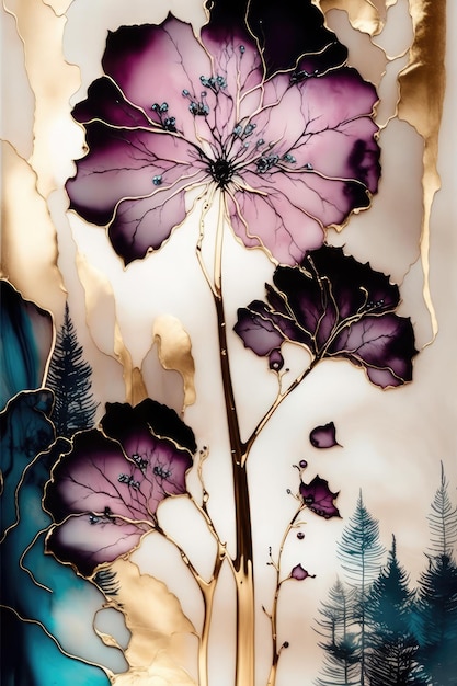 Flower and floral fluid ink background