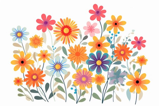 Flower floral and leaves in vector style on white background Created with Generative AI technology