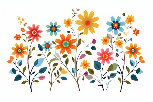 Flower floral and leaves in vector style on white background Created with Generative AI technology