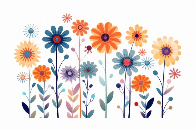 Flower floral and leaves in vector style on white background Created with Generative AI technology