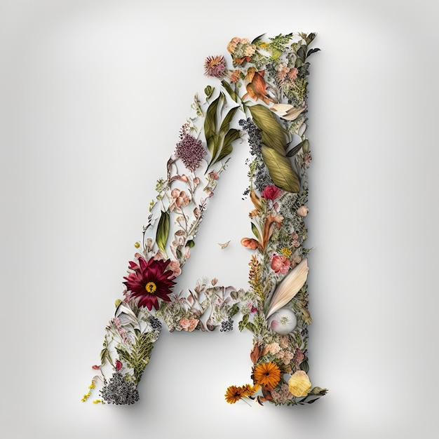 Photo flower font alphabet letter a made of real alive flowers and leafs