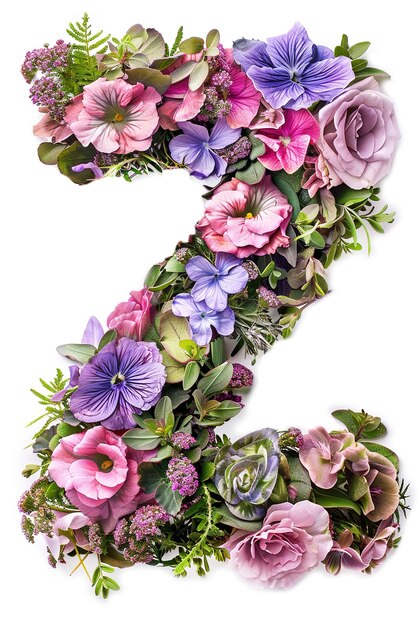 Фото Цветочный шрифт алфавит z из цветных цветочных букв на белом фоне