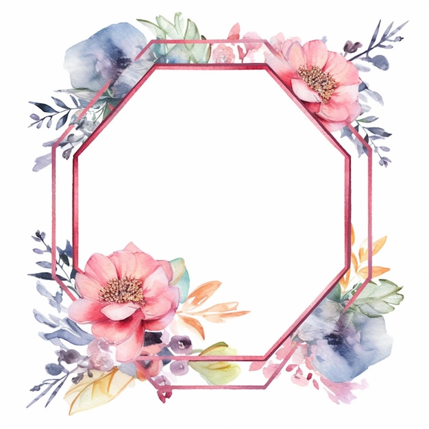 Flower frame background in watercolor effect with empty space for text