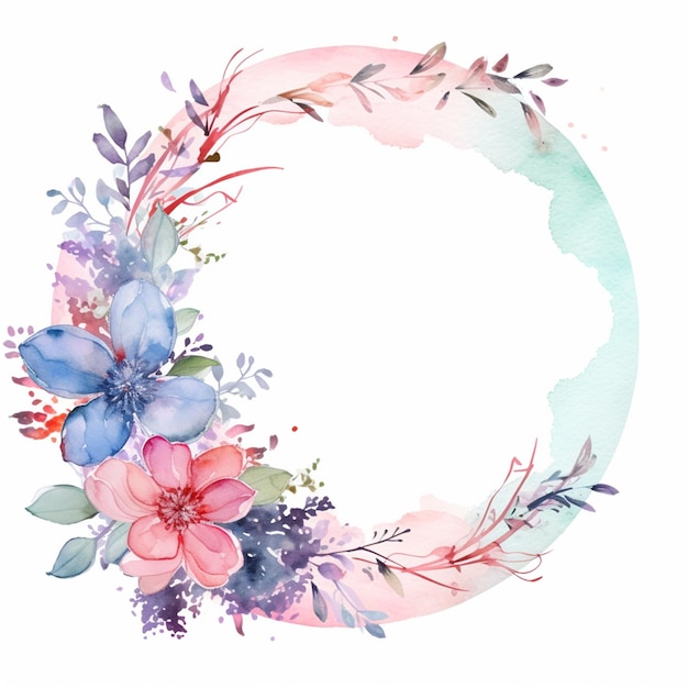 Flower frame background in watercolor effect with empty space for text