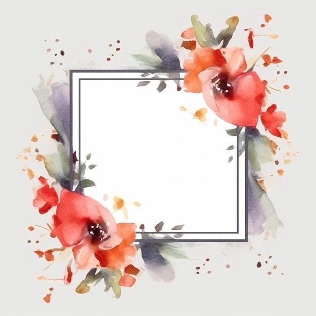 Flower frame background in watercolor effect with empty space for text