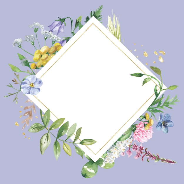 Photo flower frame background with watercolor flowers colorful background white space for text card