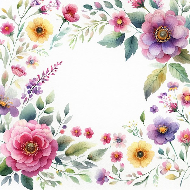 Flower frame background with watercolor