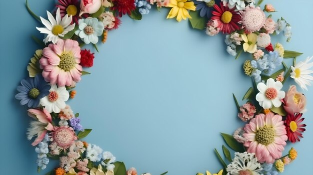 Flower frame on blue background