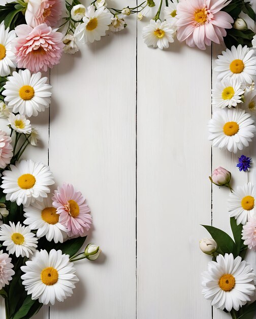 Photo flower frame template wedding invitation card on white background