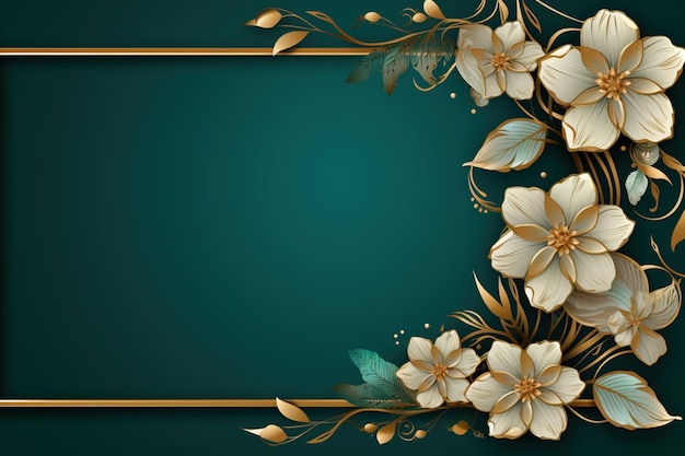 flower frame on turquoise with copy space