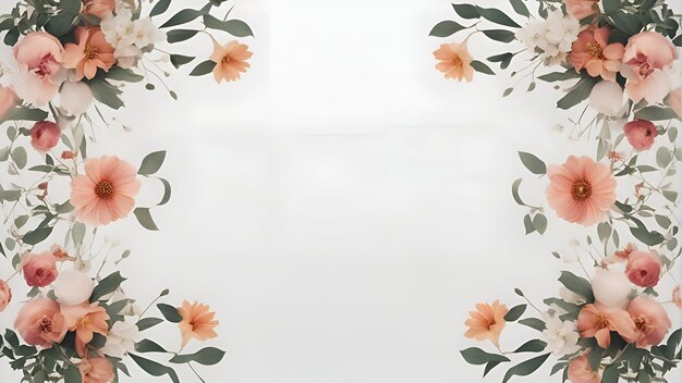 Photo flower frame on white background flat lay top view