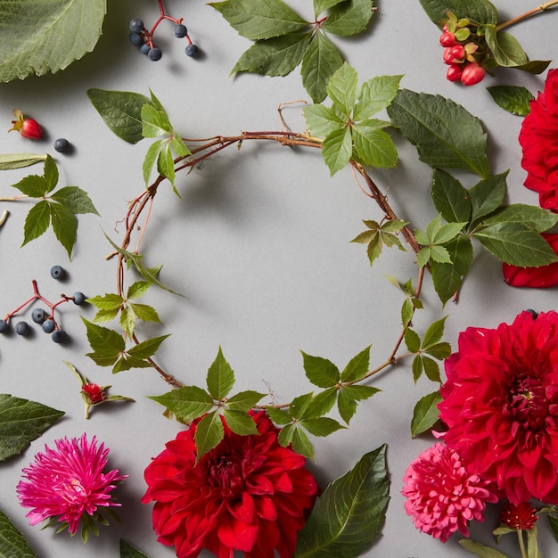 Flower frame on white surface