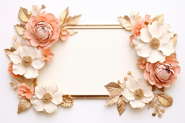 flower frame on white with copy space