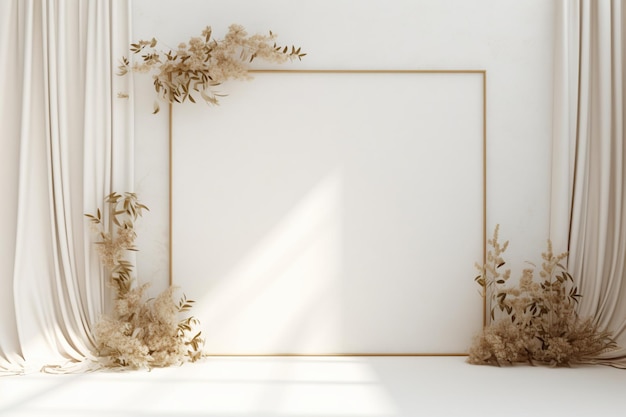 flower frame on white with copy space